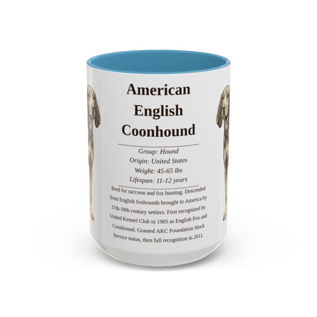 15oz American English Coonhound Mug, Illustrated Dog Breed Facts Coffee Mug, Vintage Dog Keepsake Gift