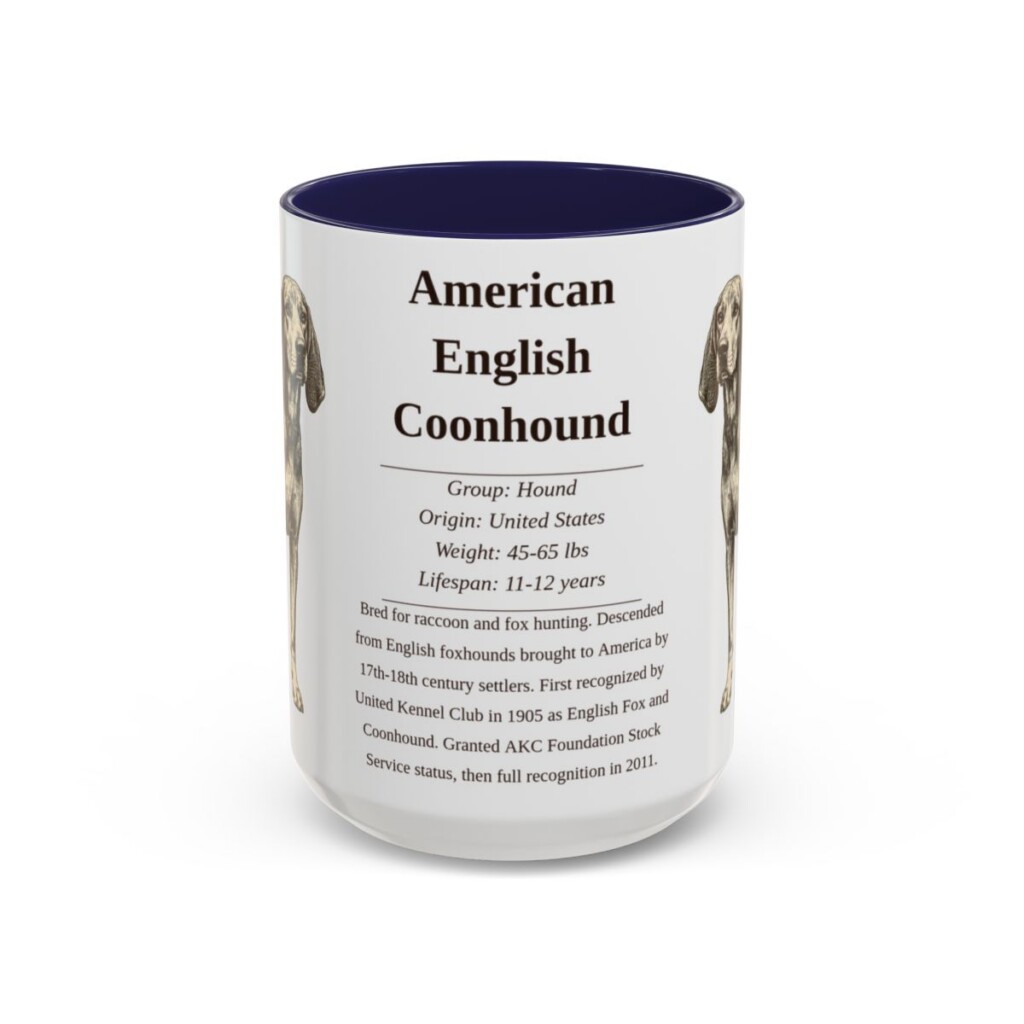 15oz American English Coonhound Mug, Illustrated Dog Breed Facts Coffee Mug, Vintage Dog Keepsake Gift