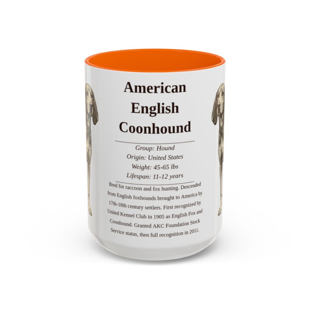 15oz American English Coonhound Mug, Illustrated Dog Breed Facts Coffee Mug, Vintage Dog Keepsake Gift