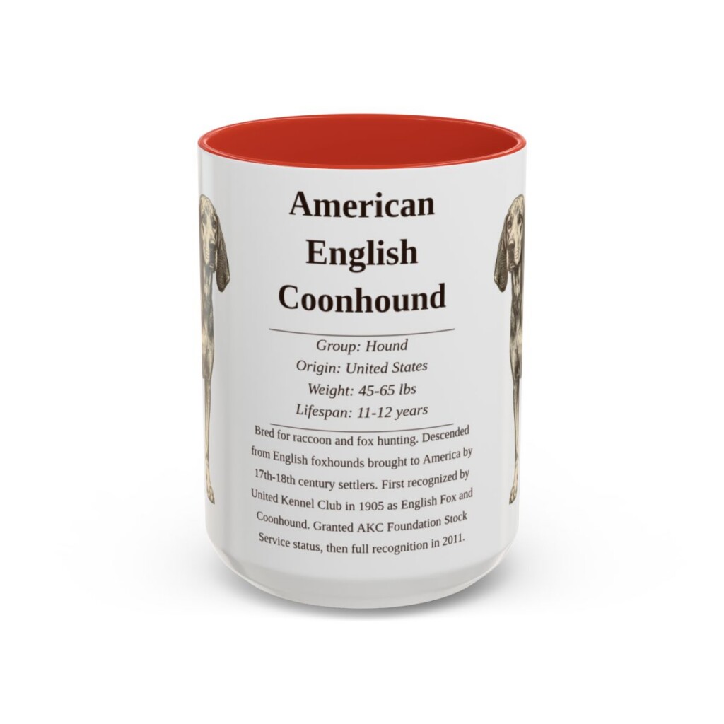 15oz American English Coonhound Mug, Illustrated Dog Breed Facts Coffee Mug, Vintage Dog Keepsake Gift