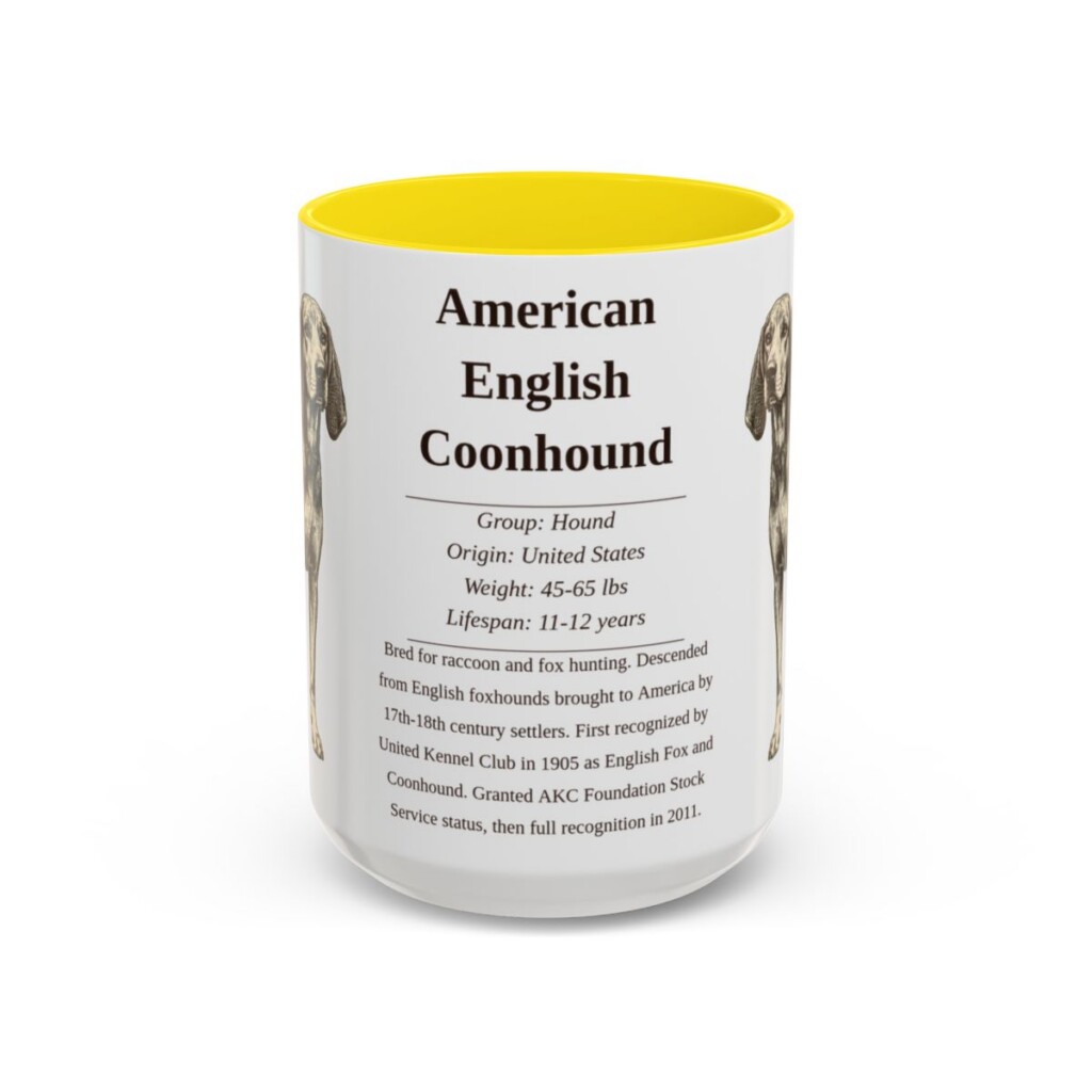 15oz American English Coonhound Mug, Illustrated Dog Breed Facts Coffee Mug, Vintage Dog Keepsake Gift