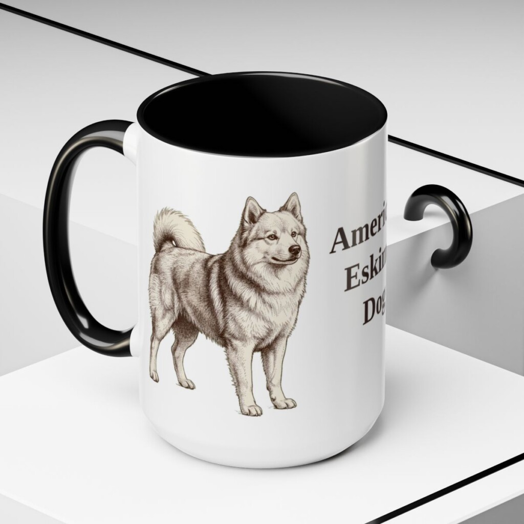 15oz American Eskimo Dog Mug, Vintage Dog Portrait Coffee Mug, Dog Lover Gift