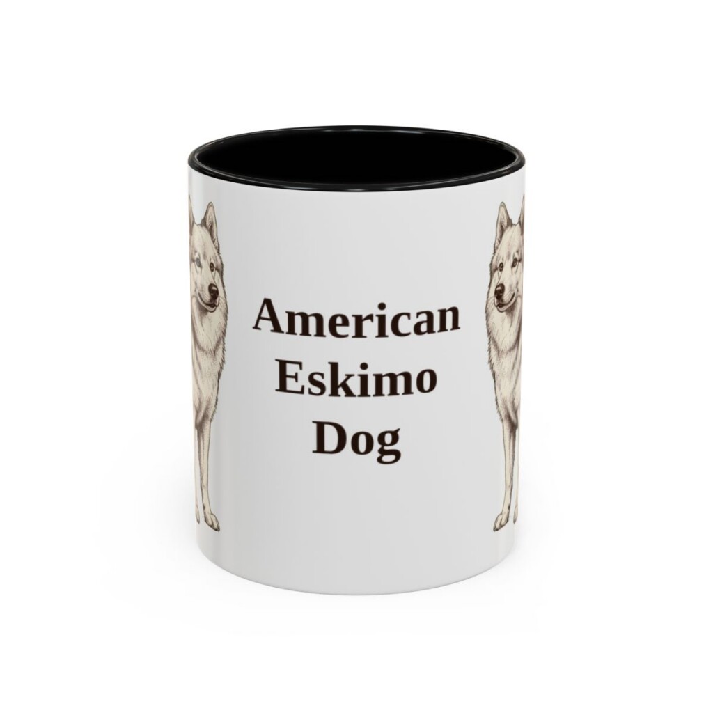 american-eskimo-dog-mug-black-front-1 11oz American Eskimo Dog Mug, Vintage Dog Portrait Coffee Mug, Dog Lover Gift