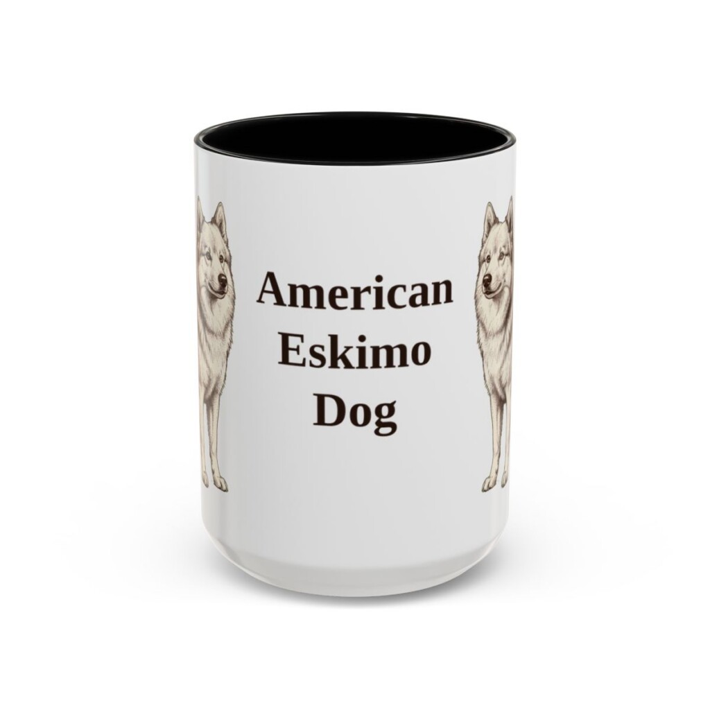 15oz American Eskimo Dog Mug, Vintage Dog Portrait Coffee Mug, Dog Lover Gift