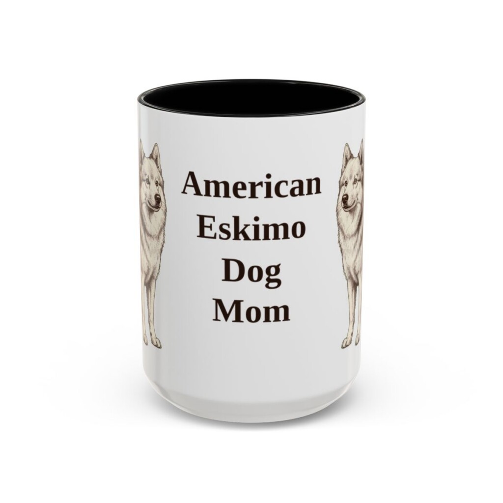 american-eskimo-dog-mug-mom-black-front-1 15oz American Eskimo Dog Dog Mom Mug, Vintage Sketch Coffee Mug, Dog Mom Gift