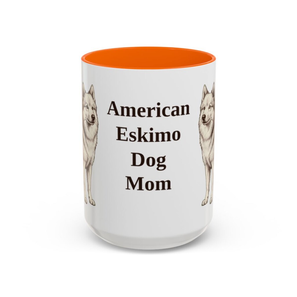 american-eskimo-dog-mug-mom-orange-1 15oz American Eskimo Dog Dog Mom Mug, Vintage Sketch Coffee Mug, Dog Mom Gift