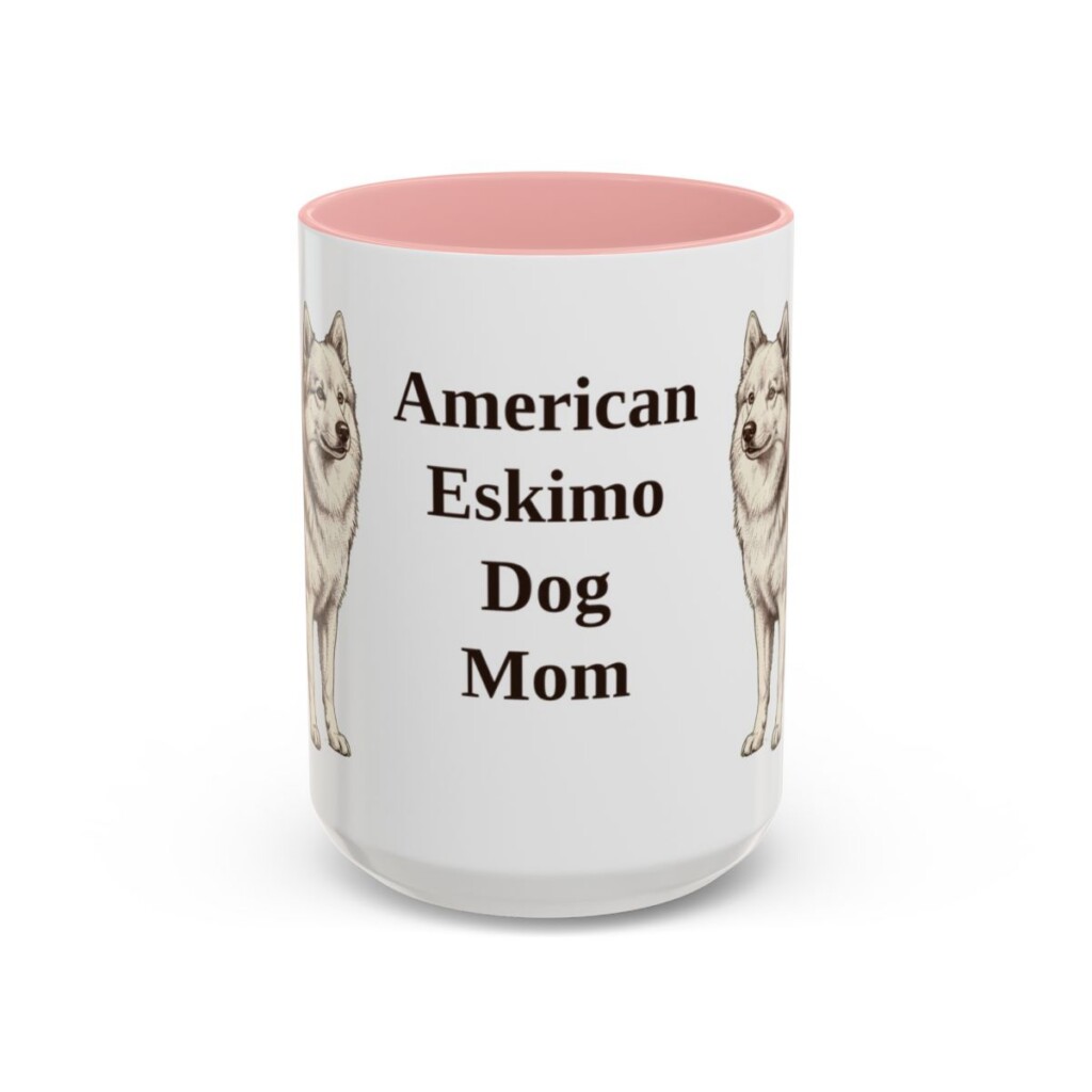american-eskimo-dog-mug-mom-pink-1 15oz American Eskimo Dog Dog Mom Mug, Vintage Sketch Coffee Mug, Dog Mom Gift