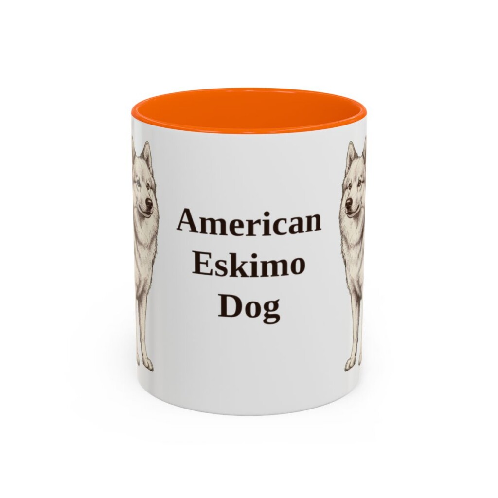 american-eskimo-dog-mug-orange-1 11oz American Eskimo Dog Mug, Vintage Dog Portrait Coffee Mug, Dog Lover Gift