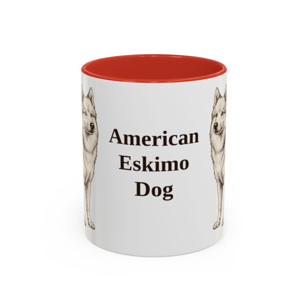 american-eskimo-dog-mug-red-1 11oz American Eskimo Dog Mug, Vintage Dog Portrait Coffee Mug, Dog Lover Gift