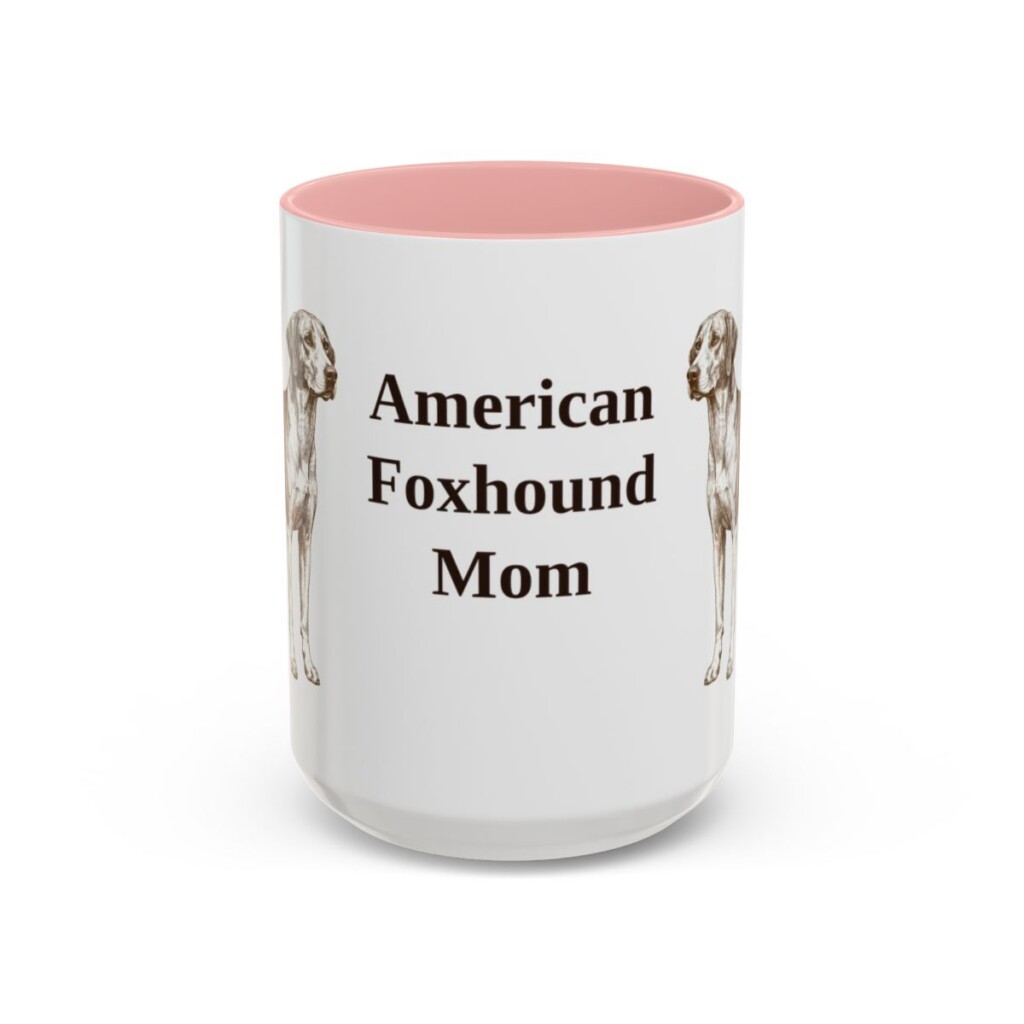american-foxhound-mug-mom-pink-3 15oz American Foxhound Dog Mom Mug, Vintage Sketch Coffee Mug, Dog Mom Gift