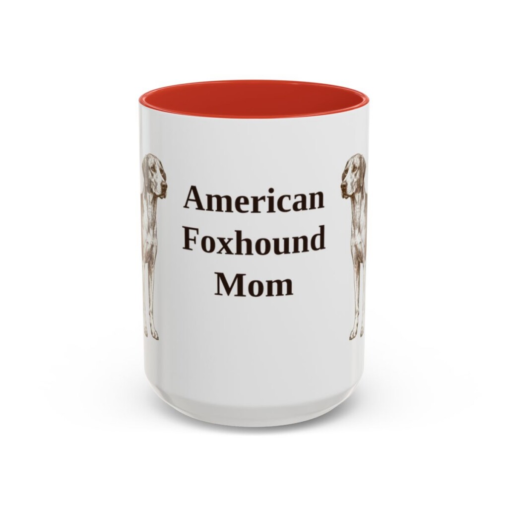 american-foxhound-mug-mom-red-3 15oz American Foxhound Dog Mom Mug, Vintage Sketch Coffee Mug, Dog Mom Gift