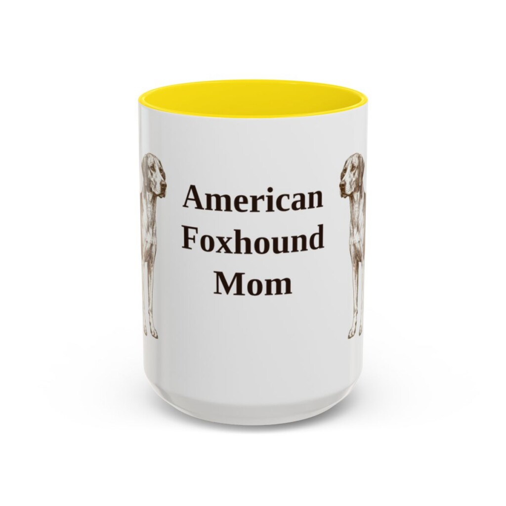 american-foxhound-mug-mom-yellow-3 15oz American Foxhound Dog Mom Mug, Vintage Sketch Coffee Mug, Dog Mom Gift
