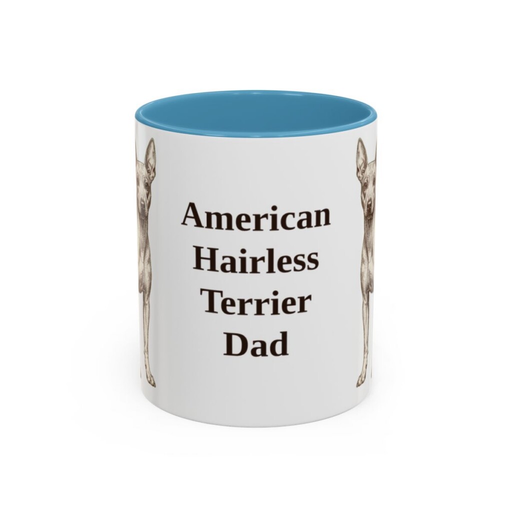 11oz American Hairless Terrier Dog Dad Mug, Vintage Sketch Coffee Mug, Dog Dad Gift