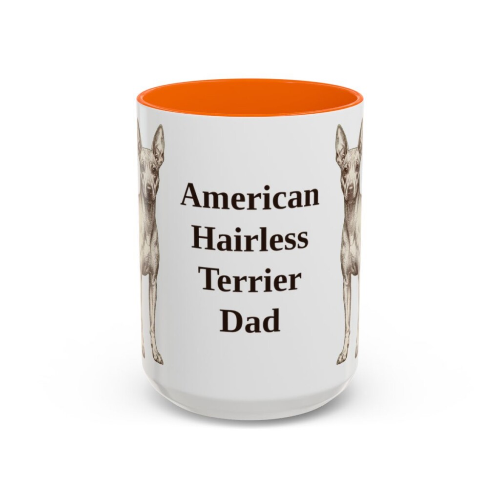 american-hairless-terrier-mug-dad-orange-3 15oz American Hairless Terrier Dog Dad Mug, Vintage Sketch Coffee Mug, Dog Dad Gift