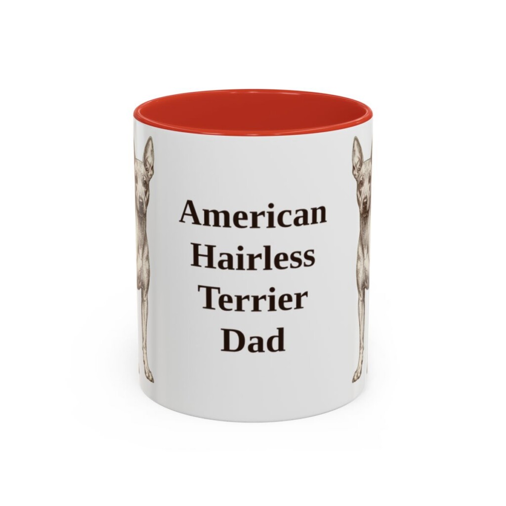 11oz American Hairless Terrier Dog Dad Mug, Vintage Sketch Coffee Mug, Dog Dad Gift