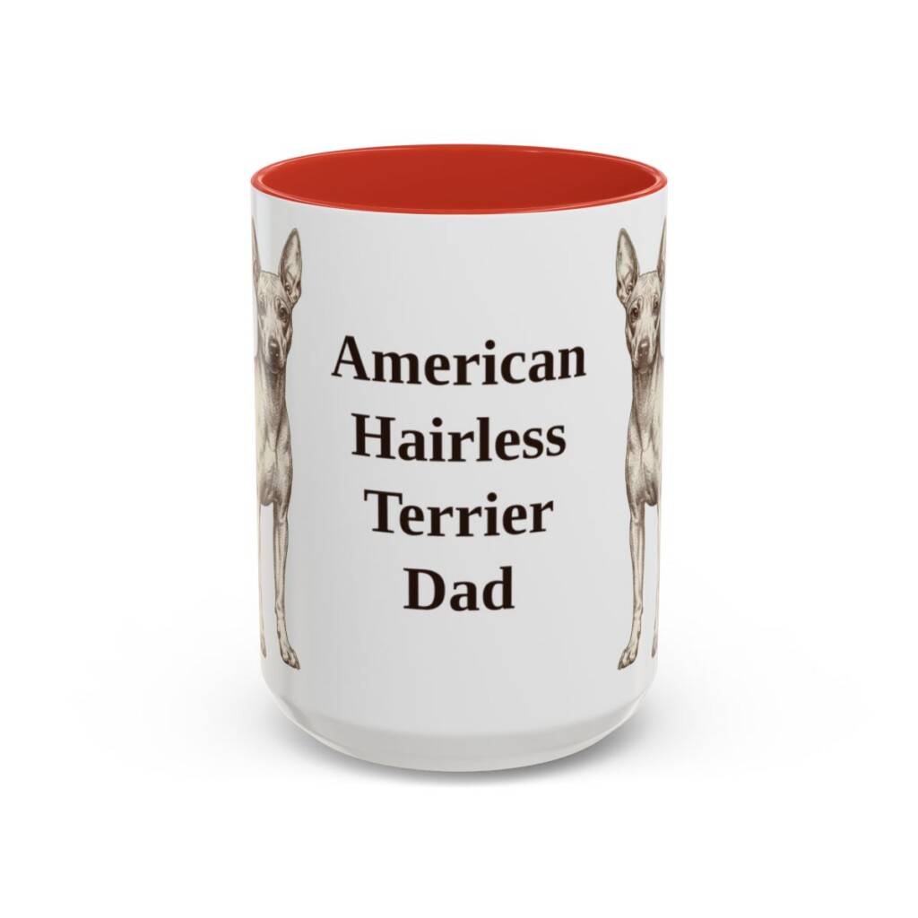 american-hairless-terrier-mug-dad-red-3 15oz American Hairless Terrier Dog Dad Mug, Vintage Sketch Coffee Mug, Dog Dad Gift
