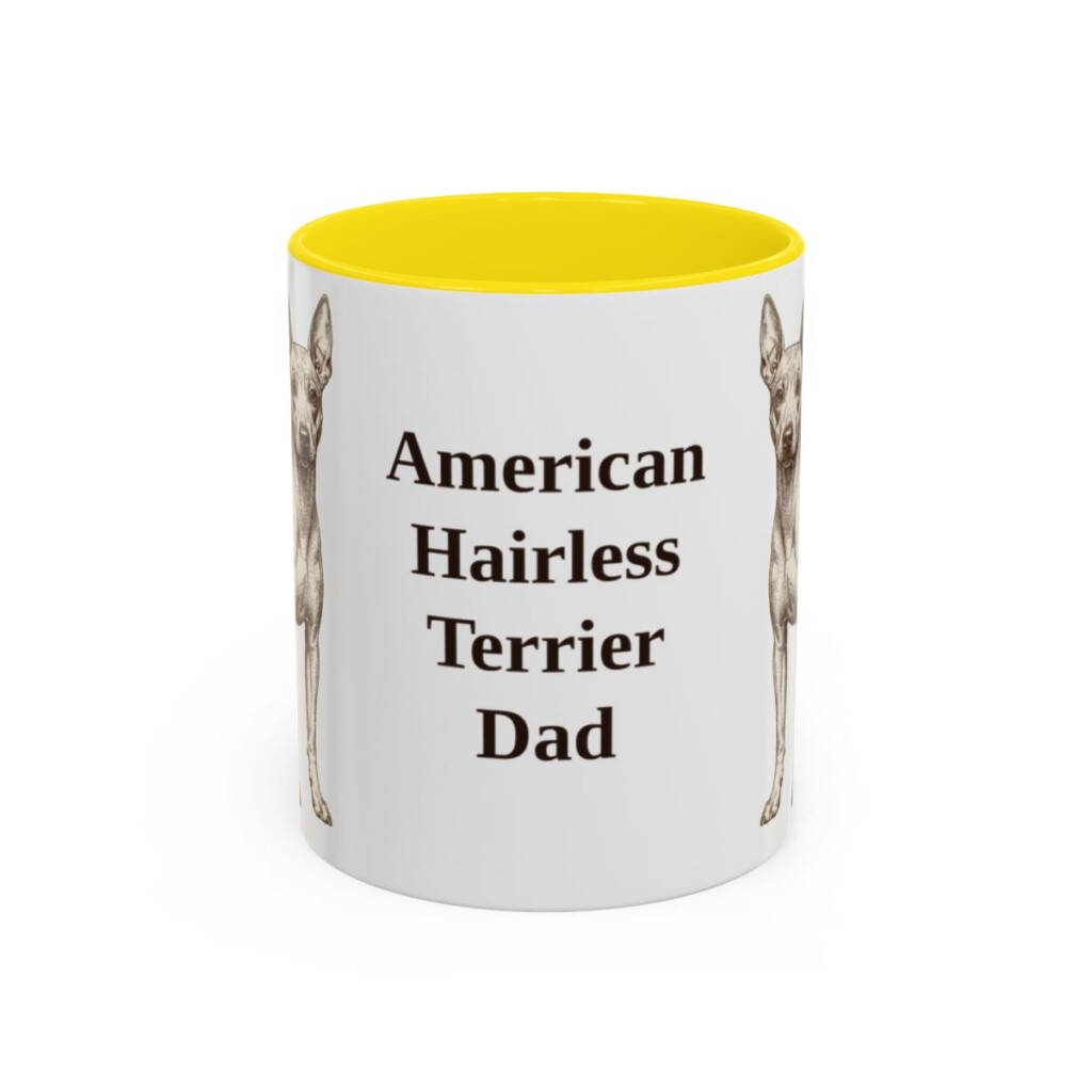 11oz American Hairless Terrier Dog Dad Mug, Vintage Sketch Coffee Mug, Dog Dad Gift
