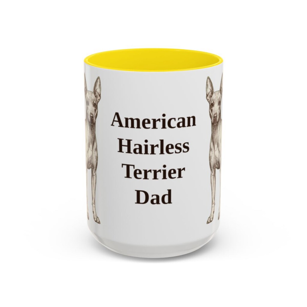 american-hairless-terrier-mug-dad-yellow-3 15oz American Hairless Terrier Dog Dad Mug, Vintage Sketch Coffee Mug, Dog Dad Gift