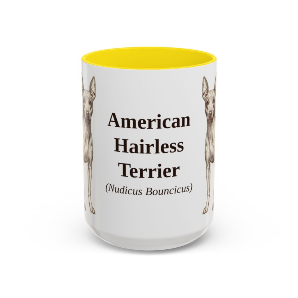 american-hairless-terrier-mug-latin-yellow-3 15oz American Hairless Terrier Latin Mug, American Hairless Terrier, Vintage Dog Coffee Mug, Dog Lover Gift