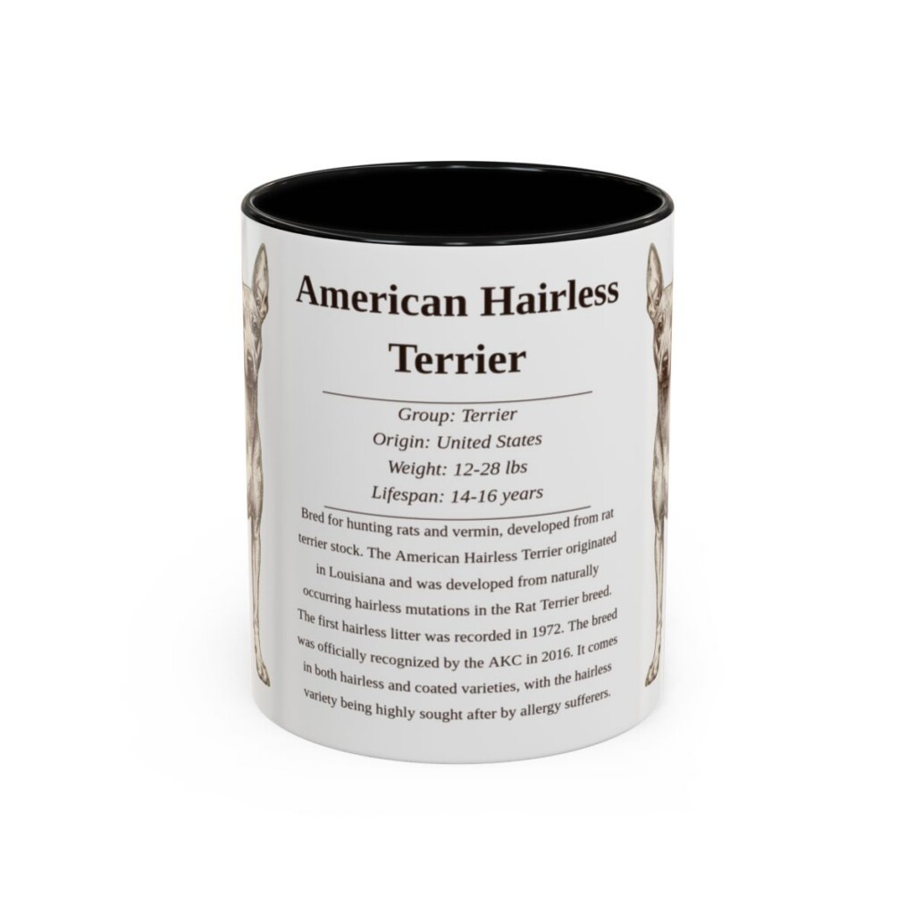 11oz American Hairless Terrier Mug, Illustrated Dog Breed Facts Coffee Mug, Vintage Dog Keepsake Gift