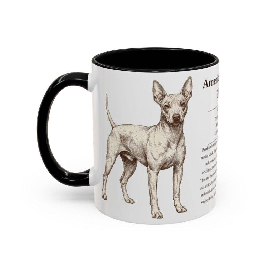 11oz American Hairless Terrier Mug, Illustrated Dog Breed Facts Coffee Mug, Vintage Dog Keepsake Gift