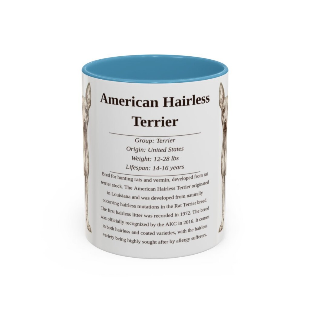 11oz American Hairless Terrier Mug, Illustrated Dog Breed Facts Coffee Mug, Vintage Dog Keepsake Gift