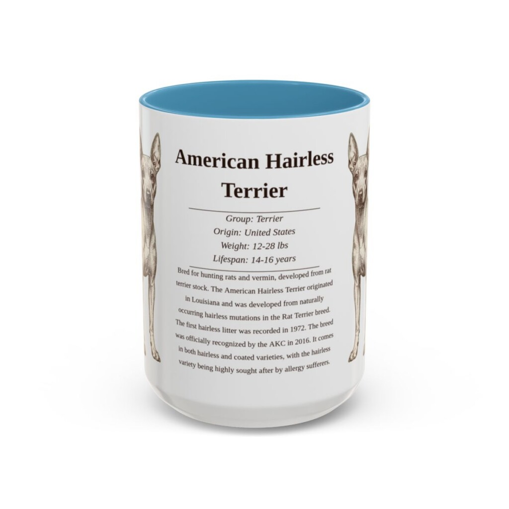 american-hairless-terrier-mug-writeup-light-blue-3 15oz American Hairless Terrier Mug, Illustrated Dog Breed Facts Coffee Mug, Vintage Dog Keepsake Gift