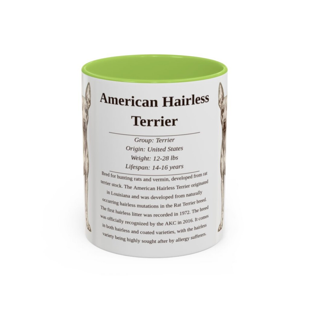 11oz American Hairless Terrier Mug, Illustrated Dog Breed Facts Coffee Mug, Vintage Dog Keepsake Gift