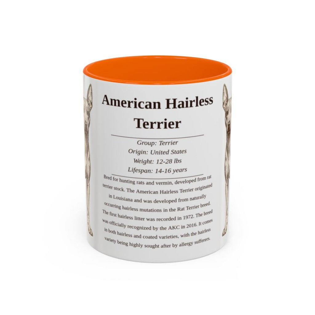 11oz American Hairless Terrier Mug, Illustrated Dog Breed Facts Coffee Mug, Vintage Dog Keepsake Gift