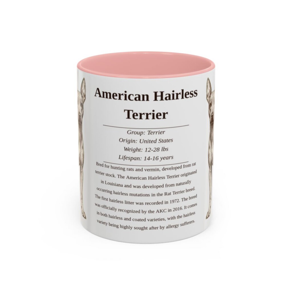 11oz American Hairless Terrier Mug, Illustrated Dog Breed Facts Coffee Mug, Vintage Dog Keepsake Gift