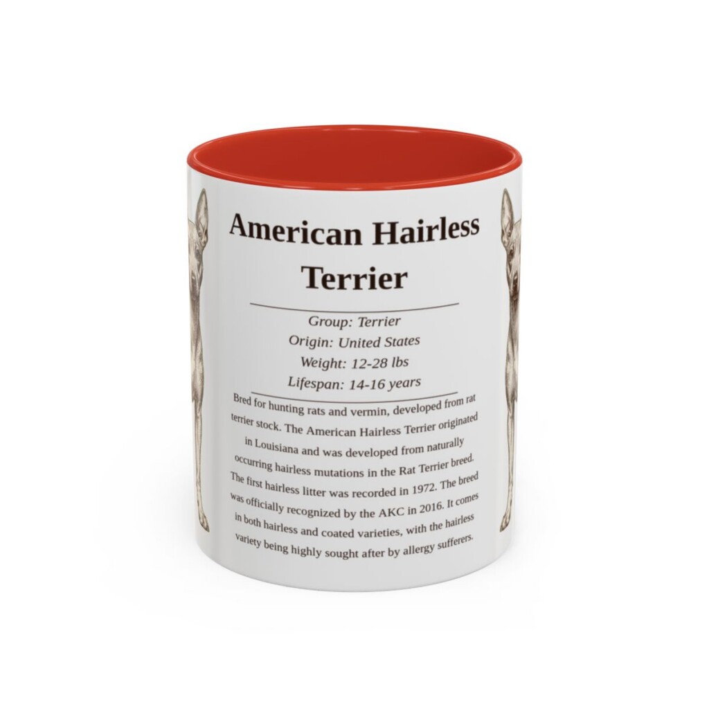11oz American Hairless Terrier Mug, Illustrated Dog Breed Facts Coffee Mug, Vintage Dog Keepsake Gift