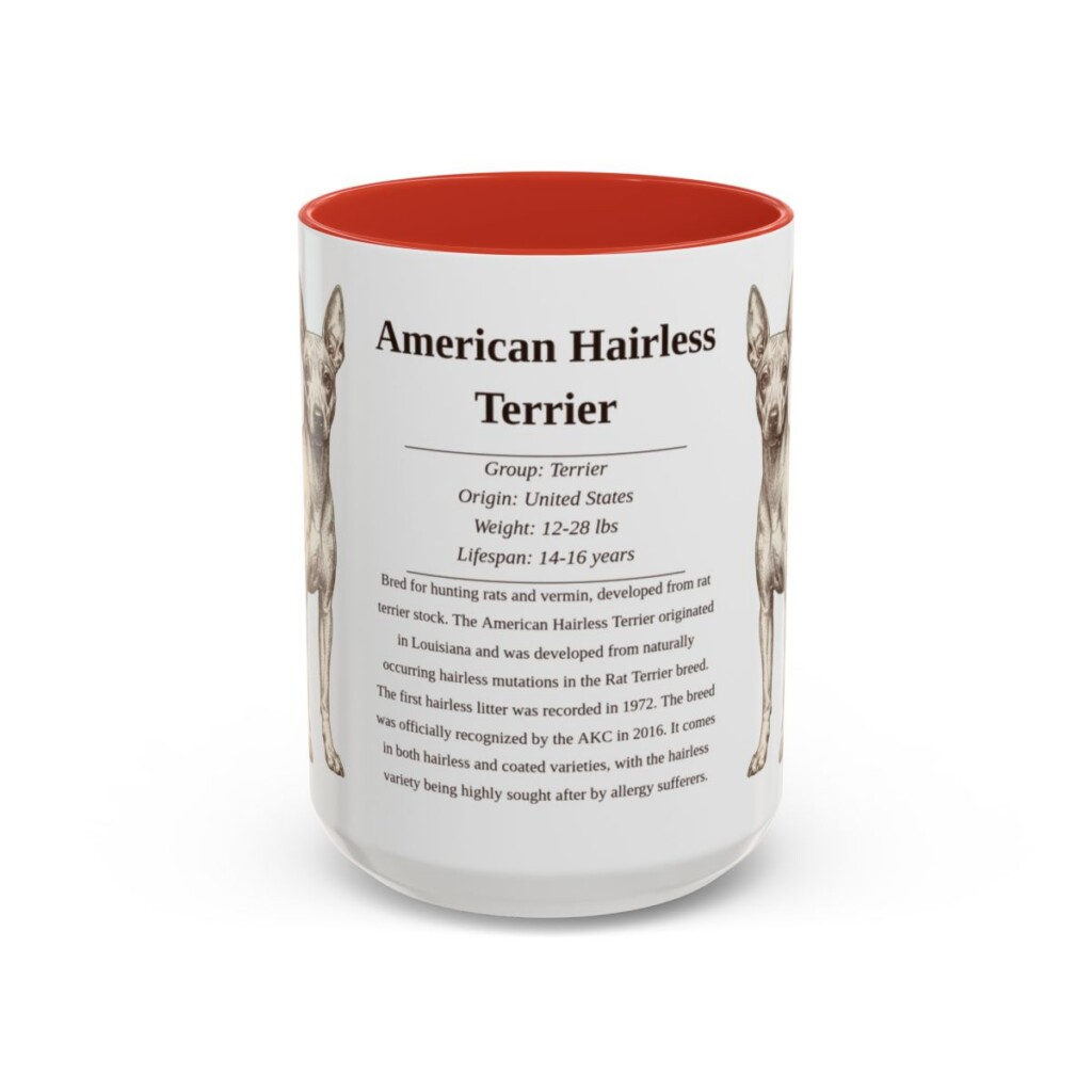 american-hairless-terrier-mug-writeup-red-3 15oz American Hairless Terrier Mug, Illustrated Dog Breed Facts Coffee Mug, Vintage Dog Keepsake Gift