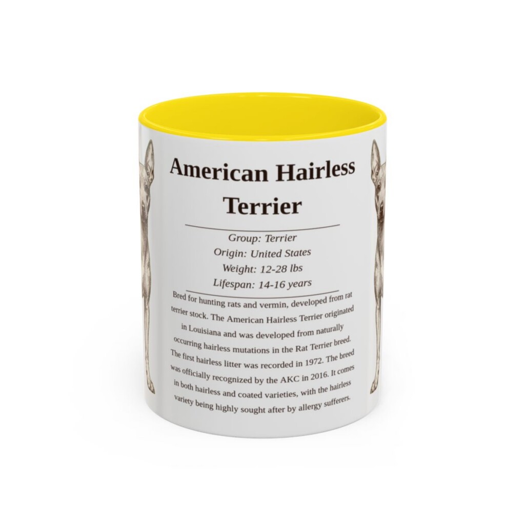 11oz American Hairless Terrier Mug, Illustrated Dog Breed Facts Coffee Mug, Vintage Dog Keepsake Gift