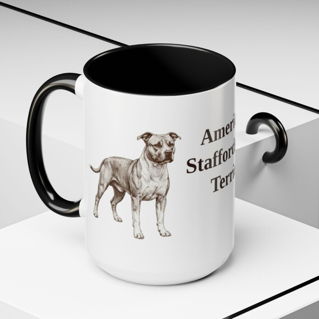 15oz American Staffordshire Terrier Mug, Vintage Dog Portrait Coffee Mug, Dog Lover Gift
