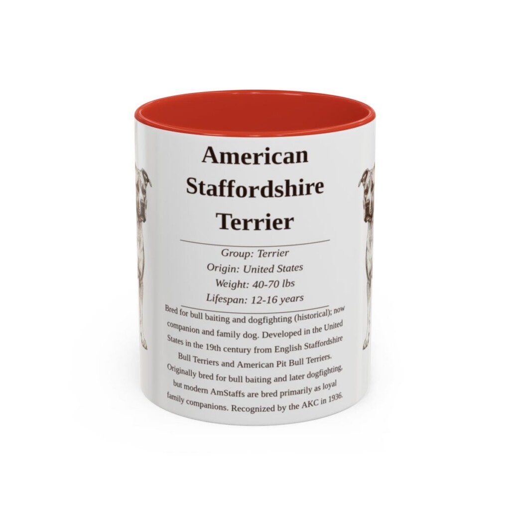11oz American Staffordshire Terrier Mug, Illustrated Dog Breed Facts Coffee Mug, Vintage Dog Keepsake Gift