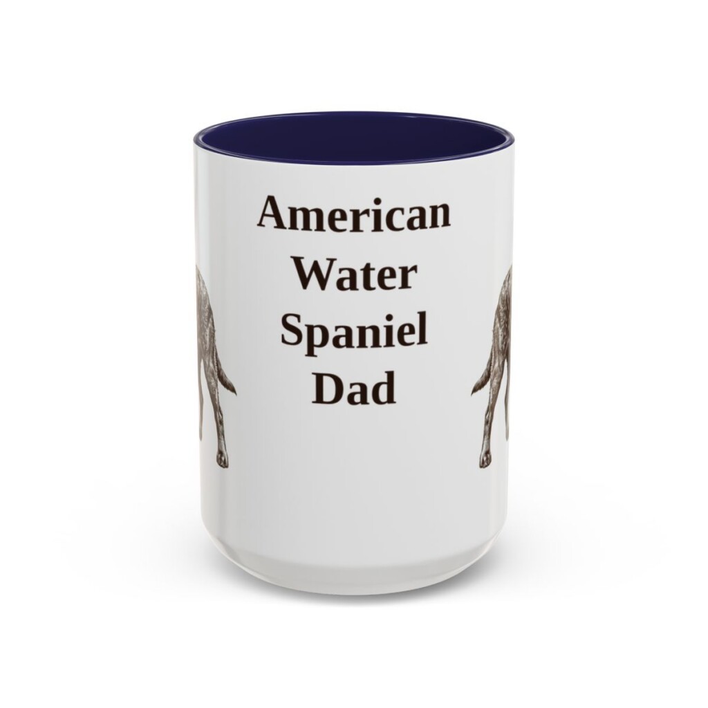 american-water-spaniel-mug-dad-navy-1 15oz American Water Spaniel Dog Dad Mug, Vintage Sketch Coffee Mug, Dog Dad Gift