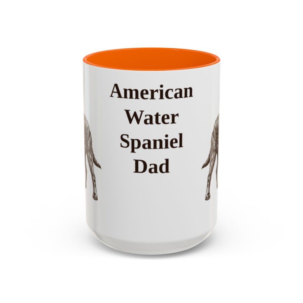 american-water-spaniel-mug-dad-orange-1 15oz American Water Spaniel Dog Dad Mug, Vintage Sketch Coffee Mug, Dog Dad Gift