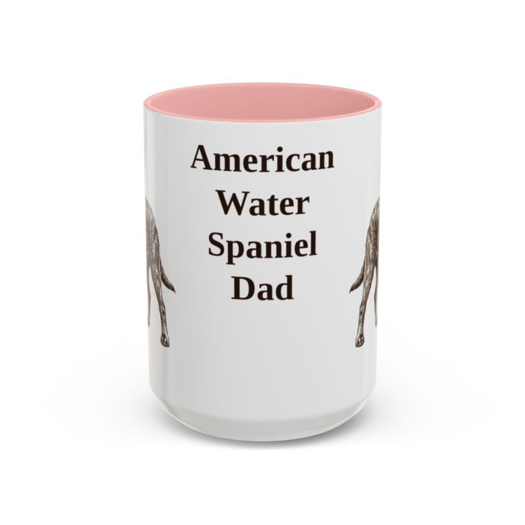 american-water-spaniel-mug-dad-pink-1 15oz American Water Spaniel Dog Dad Mug, Vintage Sketch Coffee Mug, Dog Dad Gift