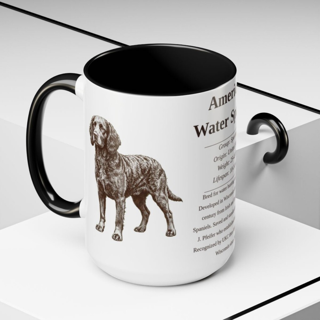 15oz American Water Spaniel Mug, Illustrated Dog Breed Facts Coffee Mug, Vintage Dog Keepsake Gift