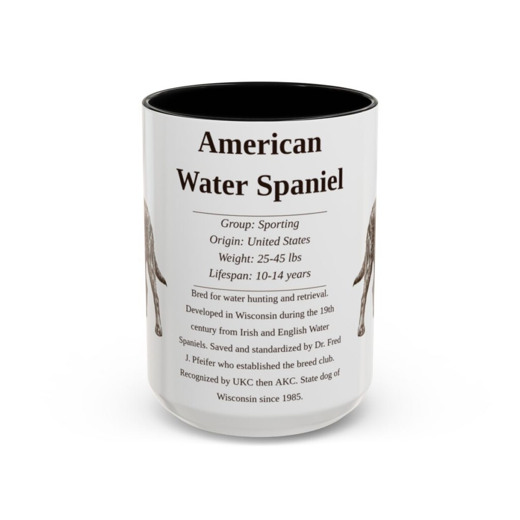 15oz American Water Spaniel Mug, Illustrated Dog Breed Facts Coffee Mug, Vintage Dog Keepsake Gift