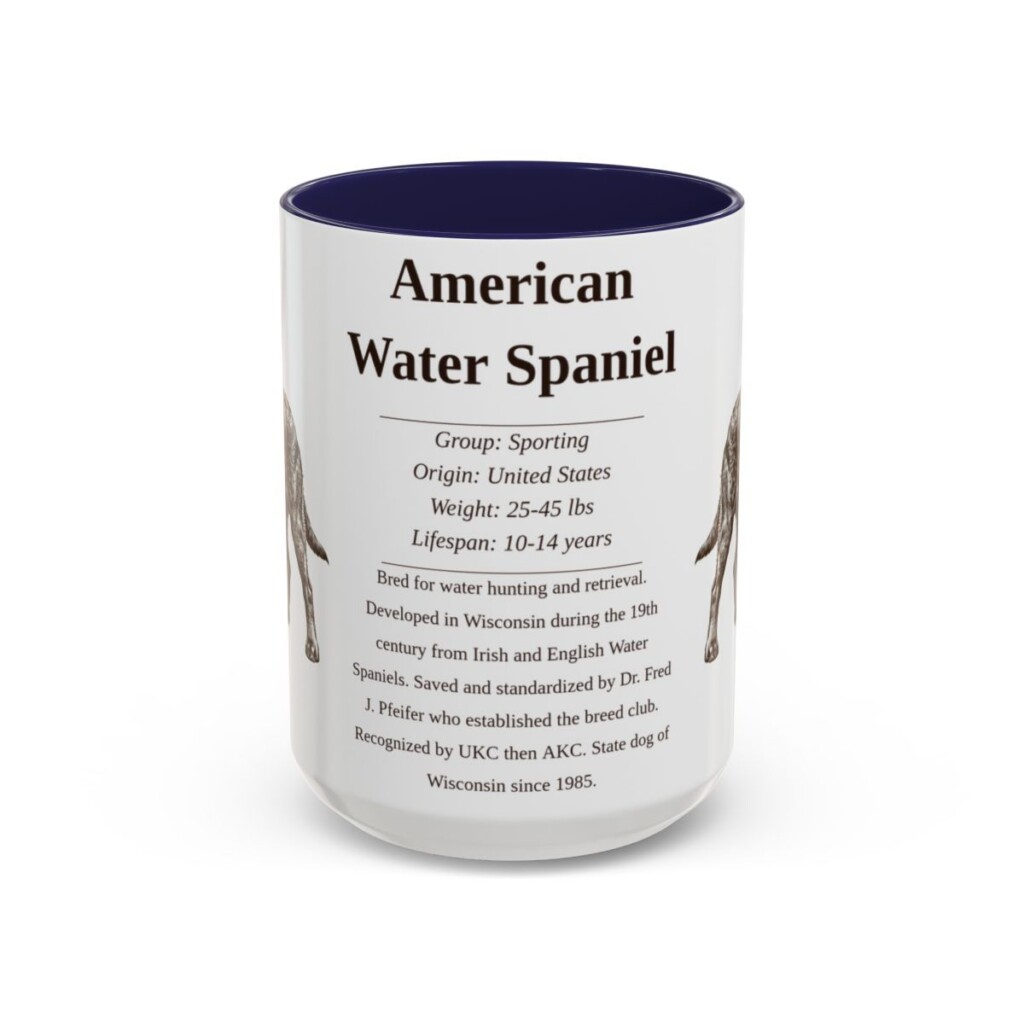 15oz American Water Spaniel Mug, Illustrated Dog Breed Facts Coffee Mug, Vintage Dog Keepsake Gift