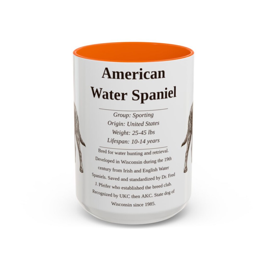 15oz American Water Spaniel Mug, Illustrated Dog Breed Facts Coffee Mug, Vintage Dog Keepsake Gift