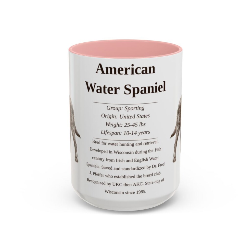 15oz American Water Spaniel Mug, Illustrated Dog Breed Facts Coffee Mug, Vintage Dog Keepsake Gift