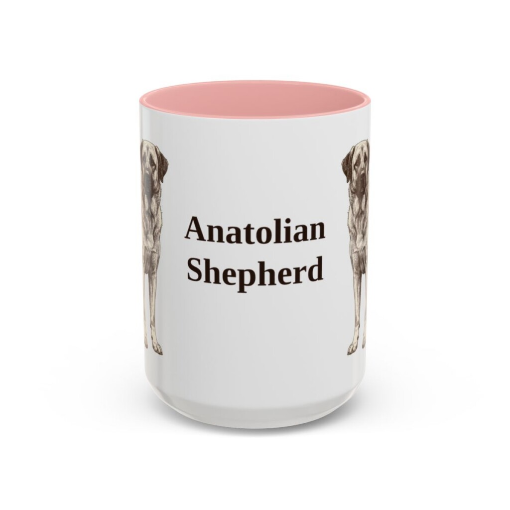 anatolian-shepherd-mug-pink-3 15oz Anatolian Shepherd Mug, Vintage Dog Portrait Coffee Mug, Dog Lover Gift