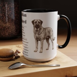 15oz Anatolian Shepherd Mug, Illustrated Dog Breed Facts Coffee Mug, Vintage Dog Keepsake Gift