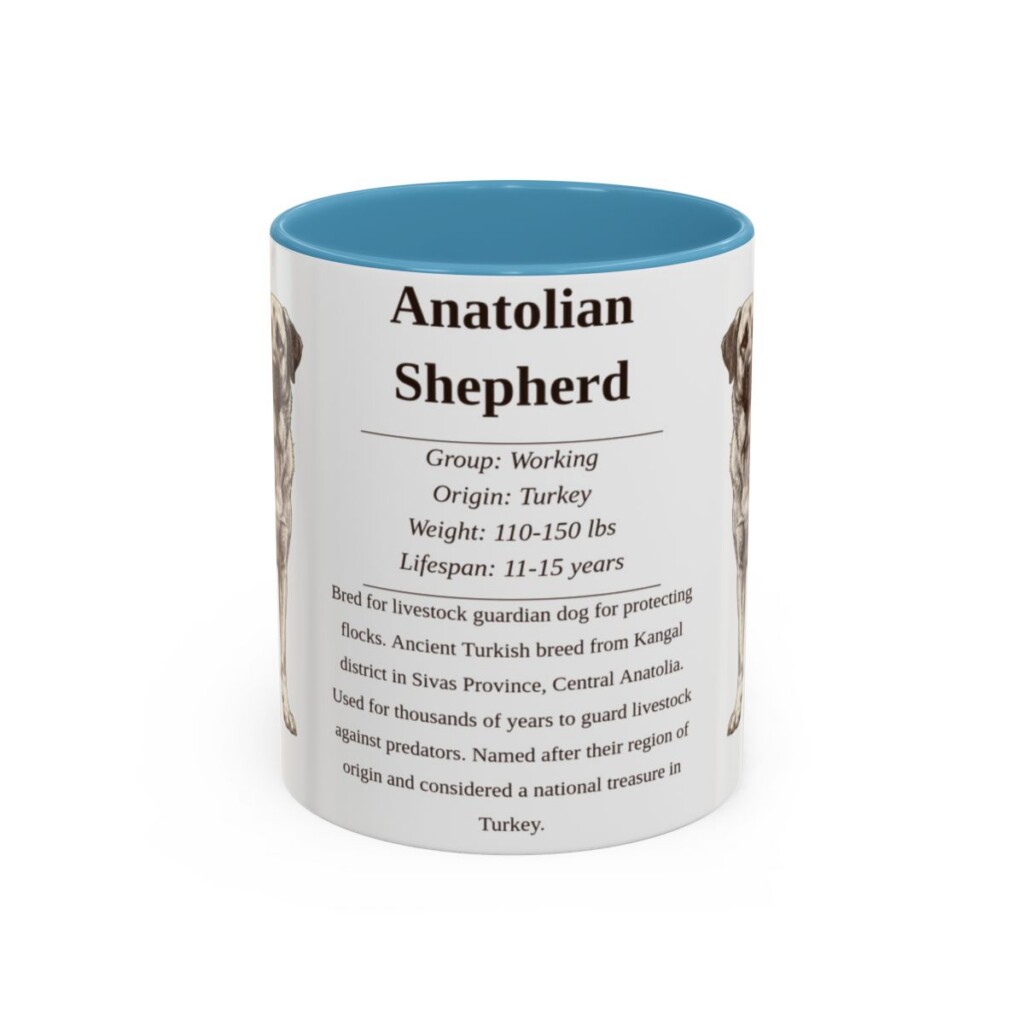 11oz Anatolian Shepherd Mug, Illustrated Dog Breed Facts Coffee Mug, Vintage Dog Keepsake Gift