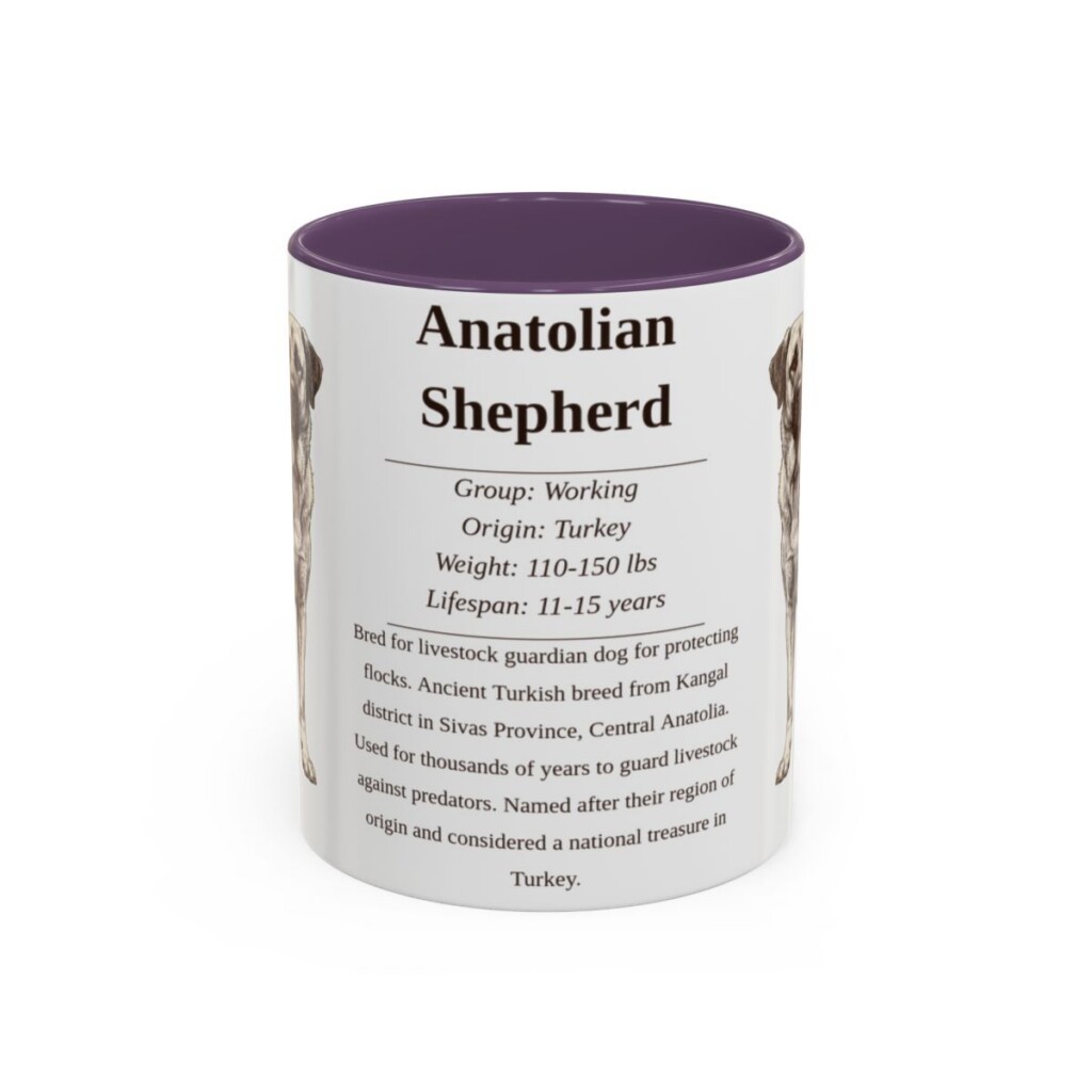 11oz Anatolian Shepherd Mug, Illustrated Dog Breed Facts Coffee Mug, Vintage Dog Keepsake Gift