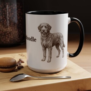 15oz Aussiedoodle Mug, Vintage Dog Portrait Coffee Mug, Dog Lover Gift