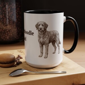 15oz Aussiedoodle Dog Dad Mug, Vintage Sketch Coffee Mug, Dog Dad Gift