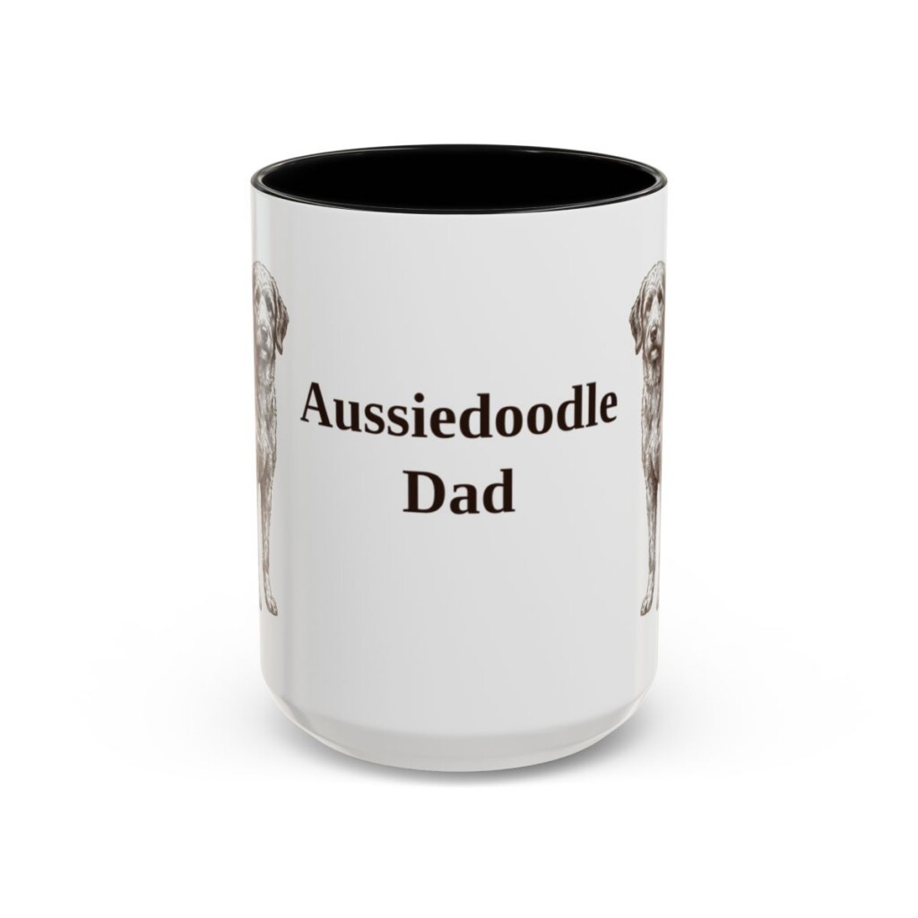 15oz Aussiedoodle Dog Dad Mug, Vintage Sketch Coffee Mug, Dog Dad Gift